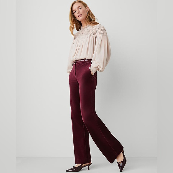 Ann Taylor The Petite Jayne Trouser Velvet Pant Mauve Rose Size 10P New - Picture 1 of 7